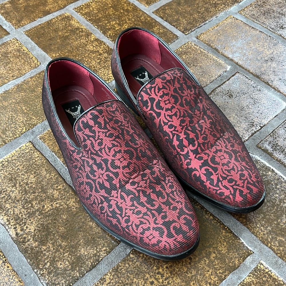 Enzo Romeo Metallic Red & Black Sparko Damask Print Slip-On Formal Loafer